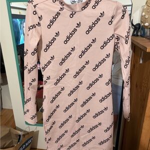 adidas Pink Logo Allover Long Sleeve Shift Dress